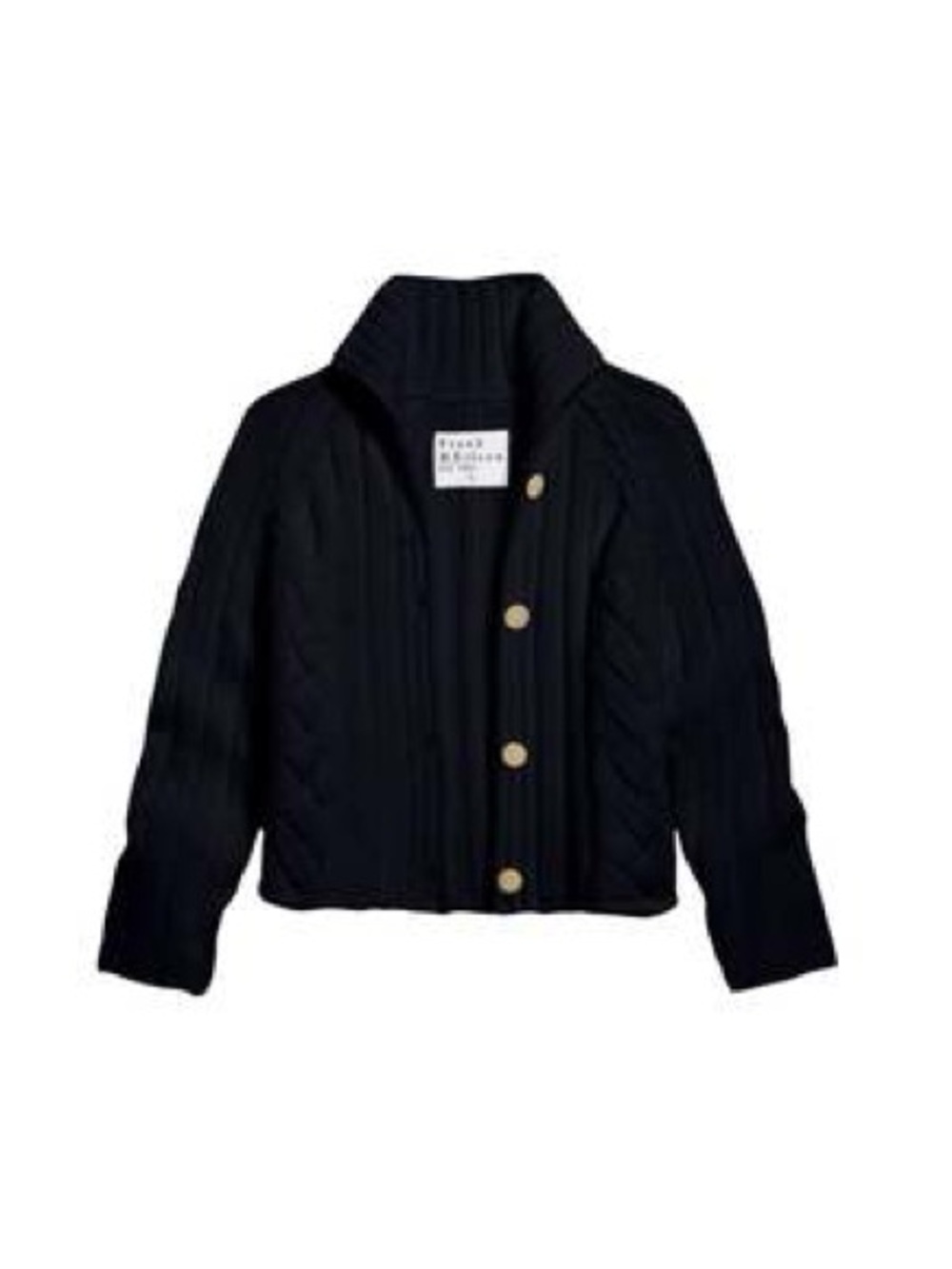 $598 Frank & Eileen Cable Knit Cotswold horn Button Cardigan in navy Blue - Picture 6 of 13